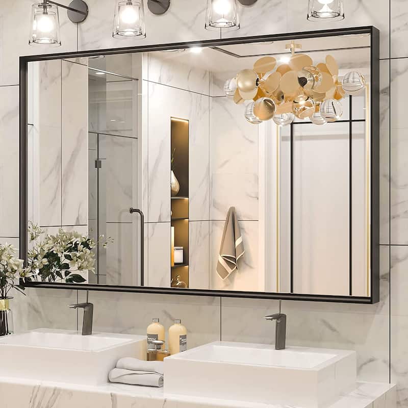KEONJINN Modern Metal Framed Bathroom Vanity Wall Mounted Mirror - 48x30 - Black