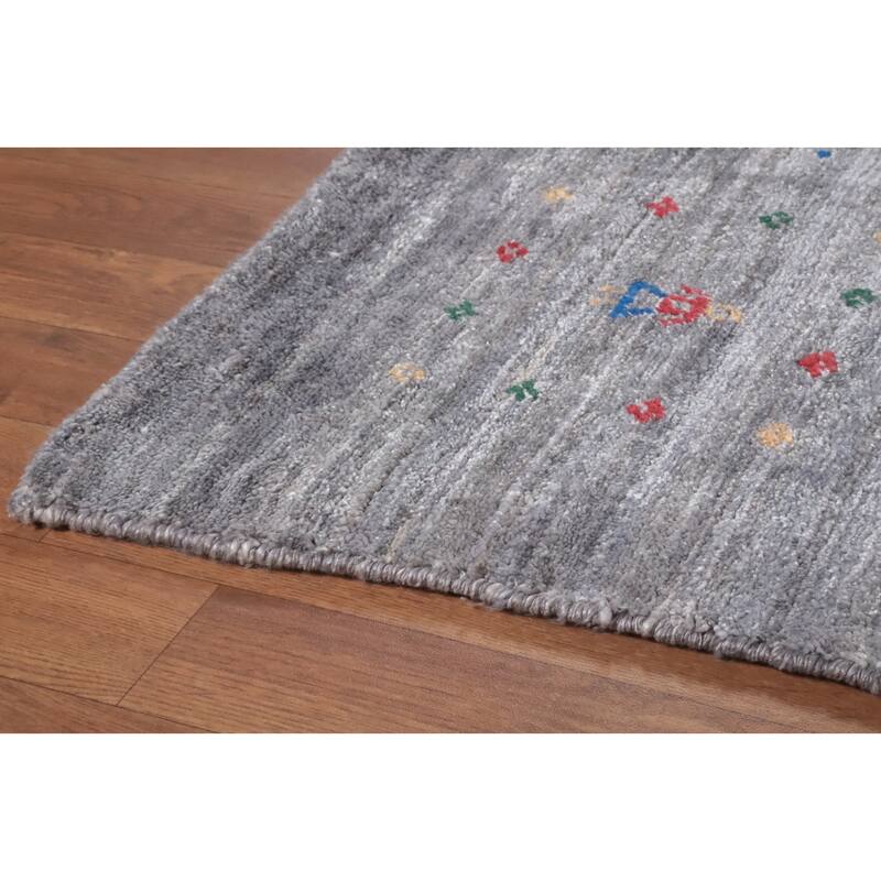 Hand Knotted Oriental 100% Wool Carpet Tribal Animal Pictorial Greys & Charcoal Gabbeh Area Rug - 12' 3'' X 9' 3''