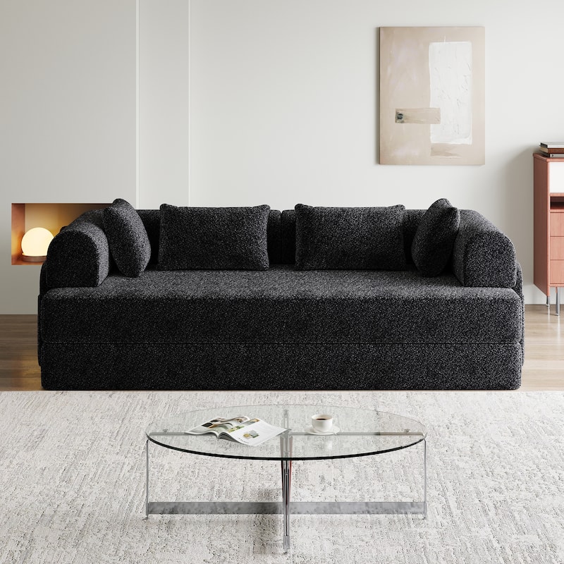 78.7-Inch Convertible Sleeper Sofa Bed With Cylindrical Pillow,Folding Sofa Bed With Side Pocket