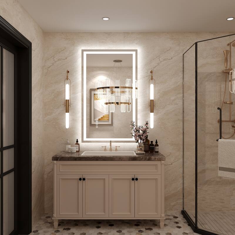 Frameless LED Front Light and Backlit 3 Colors Dimmable Anti-Fog Wall Bathroom Vanity Mirror