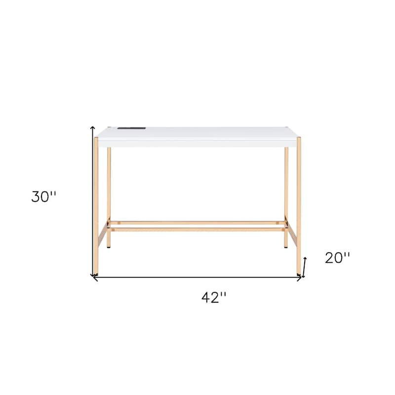 42" White and Gold Writing Desk