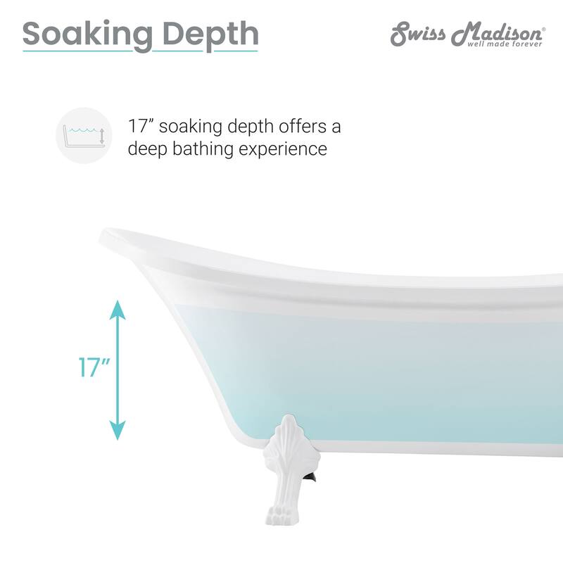 Caché Single Slipper, Clawfoot Soaking Acrylic Bathtub