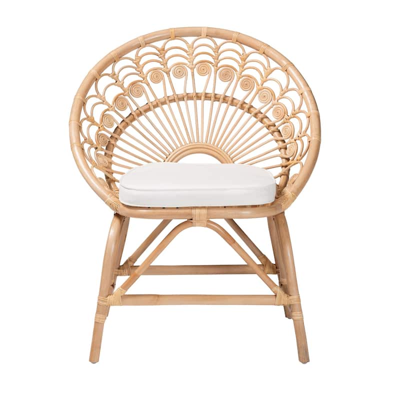 bali & pari Abriella Modern Bohemian Natural Brown Rattan Peacock Accent Chair
