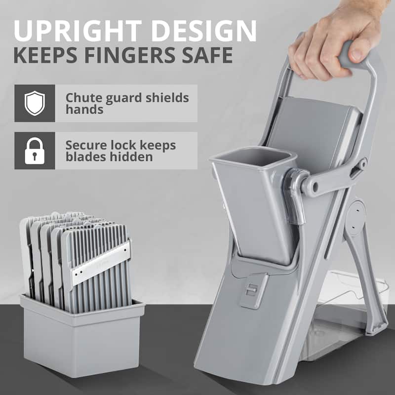 NutriSlicer Upright Mandoline Slicer - 5 Stainless Steel Blades, BPA-Free and Dishwasher Safe