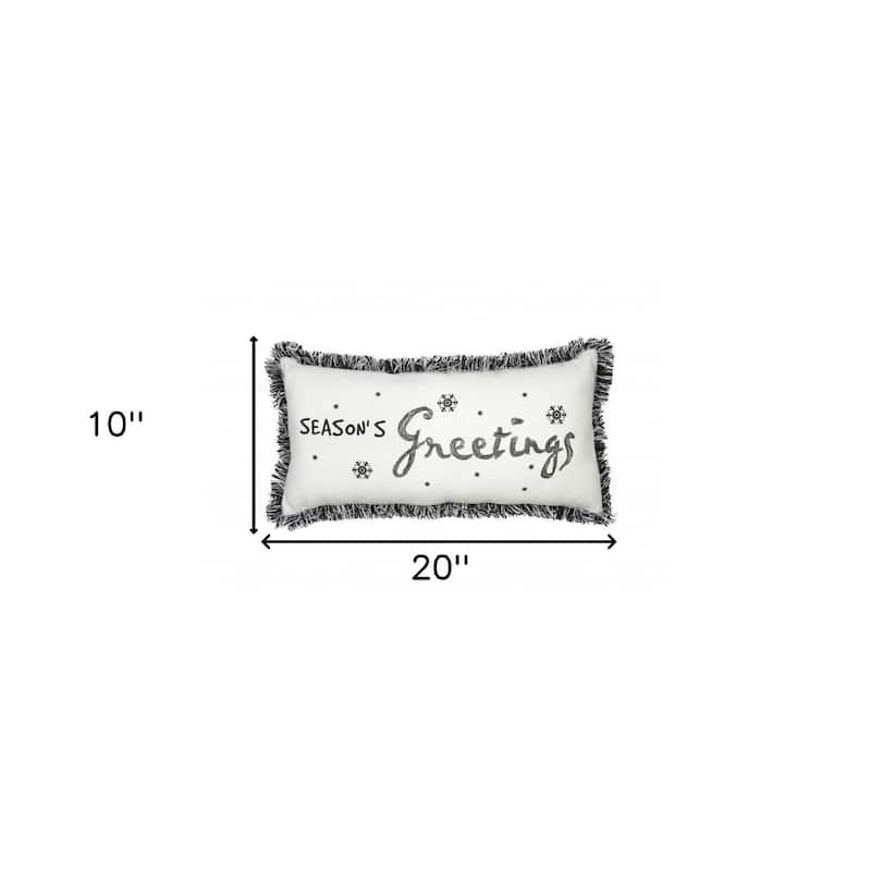 HomeRoots 10"x20" Black and White Christmas Seasons Greetings Pillow With Fringe