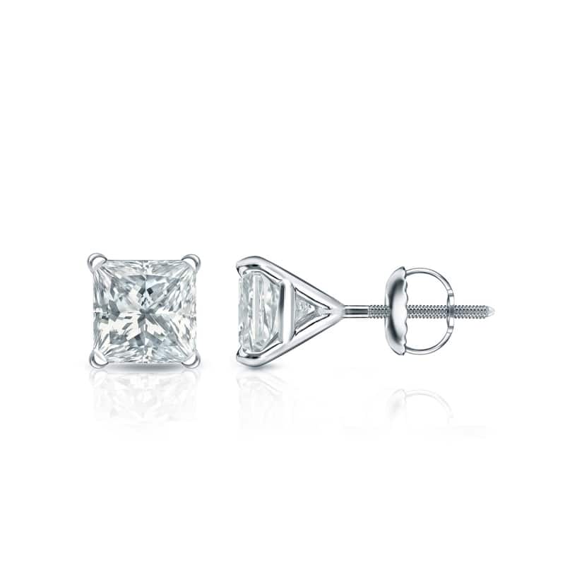 Auriya 14k Gold Lab Grown Princess Diamond Stud Earrings 0.50 to 5.00 ct. tw. 4-Prong Martini Screw-Back (F-G VS) - White - 0.75 ct. tw.