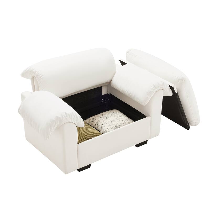 Velvet Deep Seat Storage Sofa Chair with Fluffy Armrest Pillows & Backrest