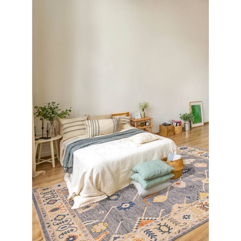 ECARPETGALLERY Hand-knotted Modern Oushak Dark Grey Wool Rug - 9'0 x 11'11