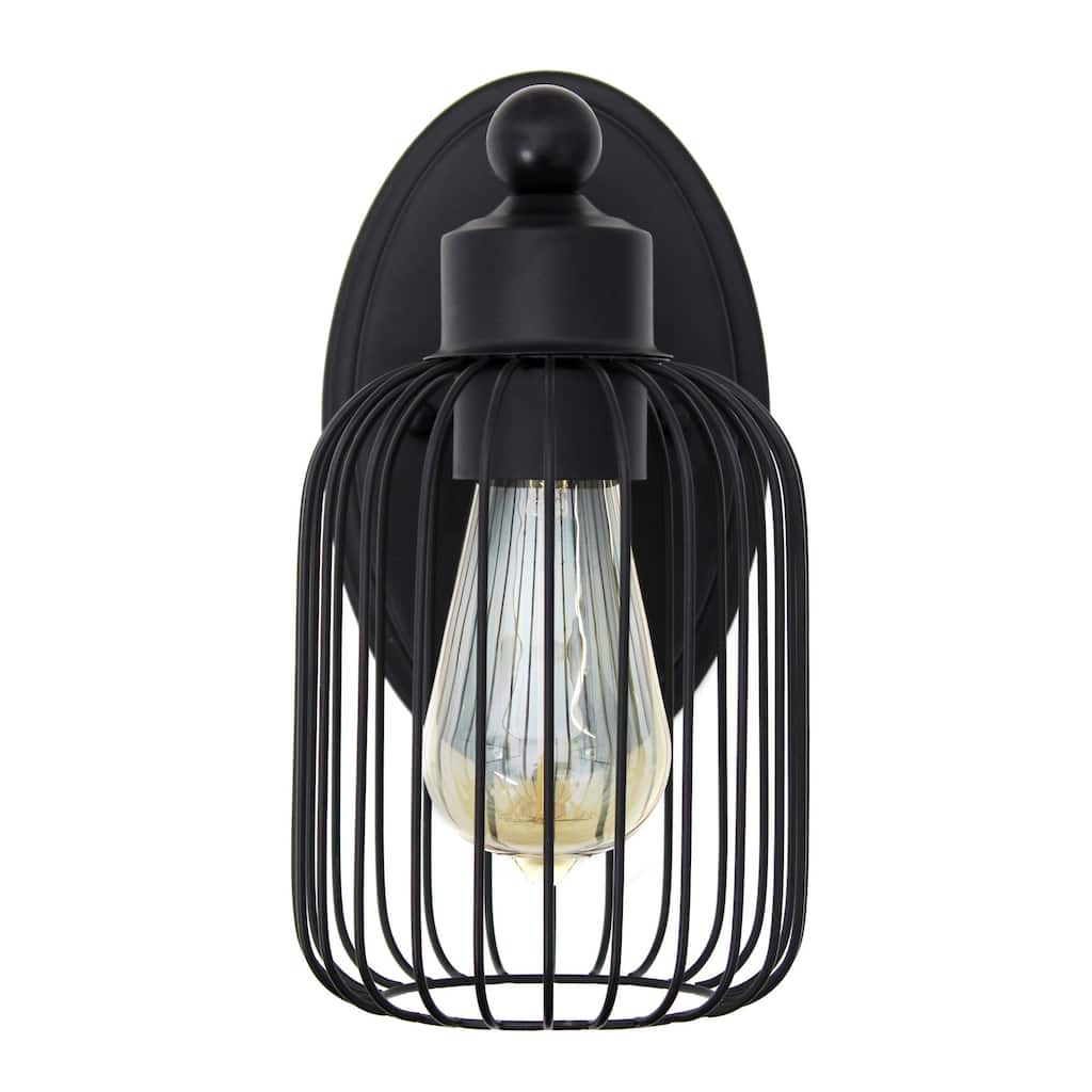 Open Cage Industrial 1-Light Uplight Downlight Vanity Wall Sconce - 22" - Black