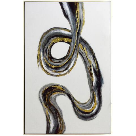 Harp & Finial Wave Champagne Hand Painted Abstract Framed Canvas Art