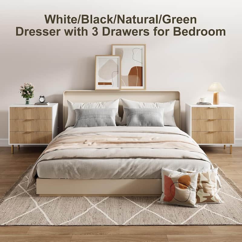 3 Drawer Dresser for Bedroom with Gold Handles, Modern Wooden Chest of Drawers