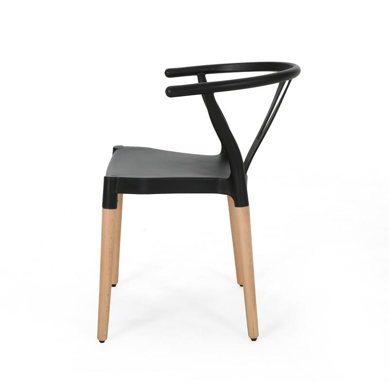 2 Pcs Black Plastic Dining Chairs, Kitchen Lounge Side Chairs with Wooden Tapered Legs, Dining Chairs for Kitchen Dining Room