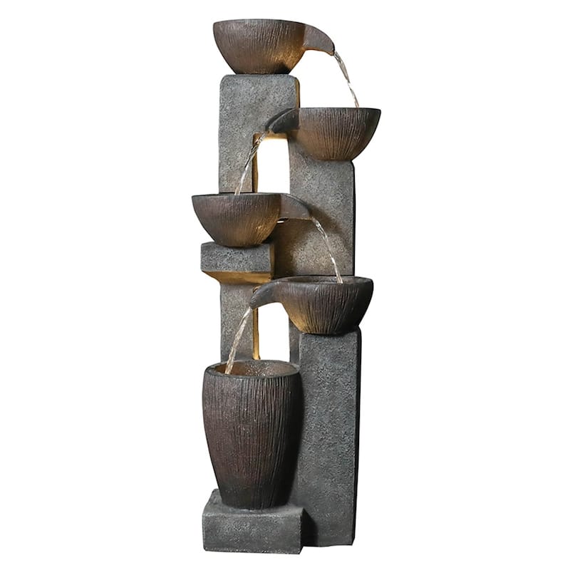 39-inch High 5-Tier Outdoor Water Fountain w/LED Lights for Patio Deck