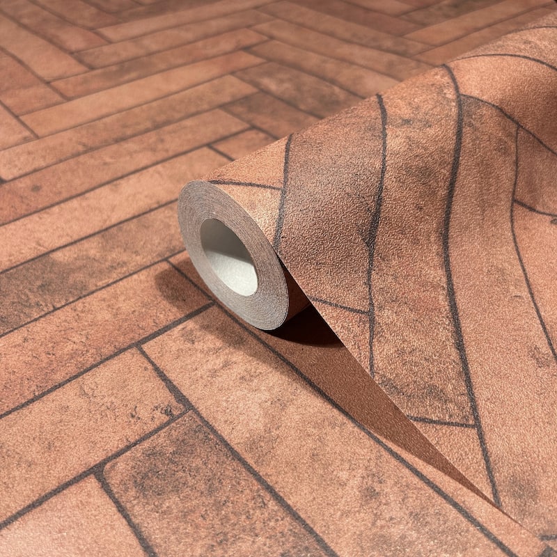 Galerie Wallcoverings Bricks and More Collection Herringbone Brick Matte Finish Vinyl on Non-woven Wallpaper Roll