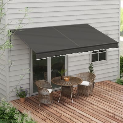 Polyester Aluminum Steel Manual Retractable Outdoor Awning - 141.75" W x 118" D