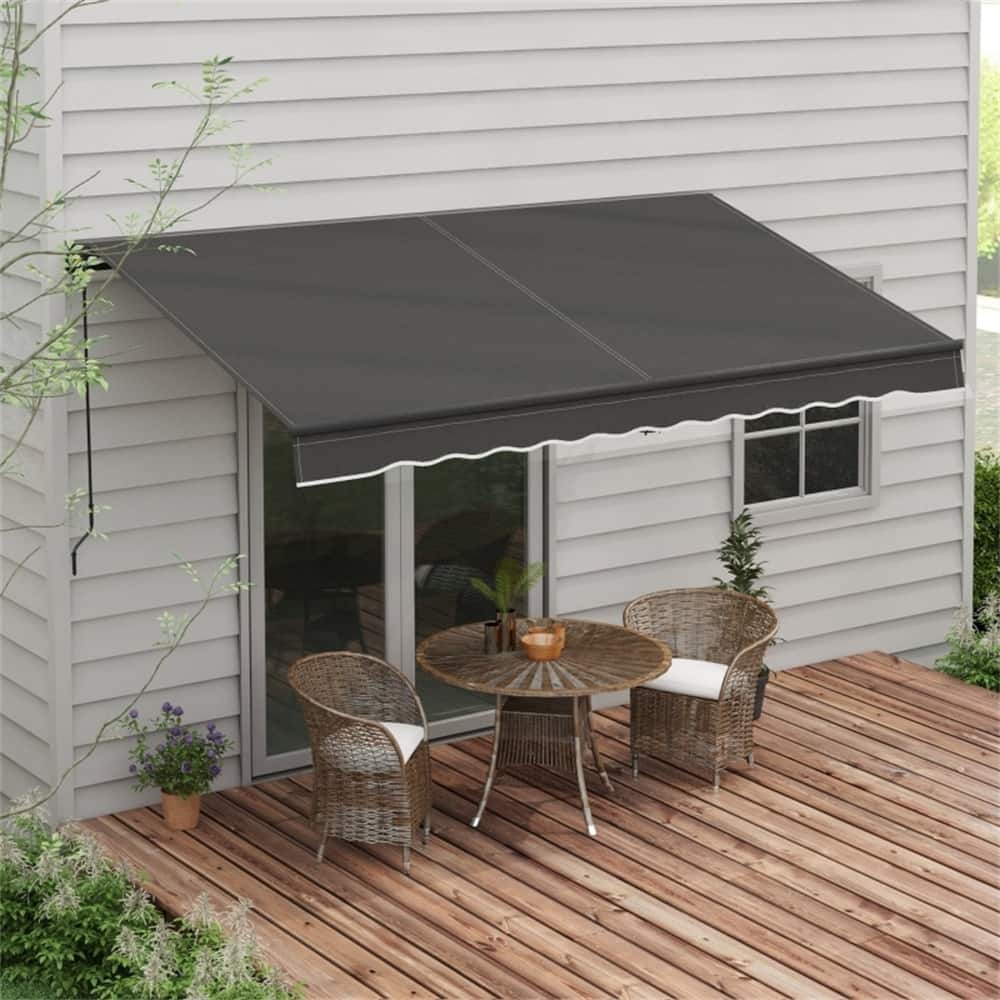 Polyester Aluminum Steel Manual Retractable Outdoor Awning - 141.75" W x 118" D