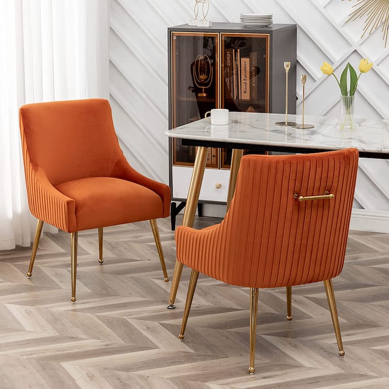SEYNAR Modern Glam Boucle Pleated Velvet Dining Chair or Vanity Chair Set of 2 with Rear Handle