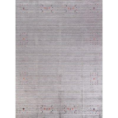 Hand Knotted Oriental 100% Wool Carpet Tribal Tribal Greys & Charcoal Gabbeh Area Rug - 9' 11'' X 7' 9''