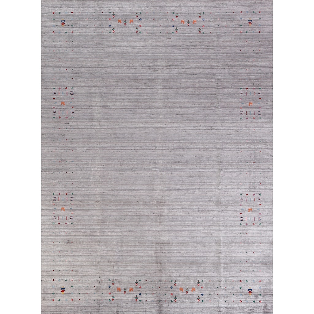 Hand Knotted Oriental 100% Wool Carpet Tribal Tribal Greys & Charcoal Gabbeh Area Rug - 9' 11'' X 7' 9''