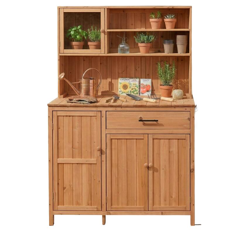 Roomfitters 65" Garden Potting Bench with Storage Hutch, Outdoor Potting Table & Prep Station, Drawer, Cabinet, Shelves