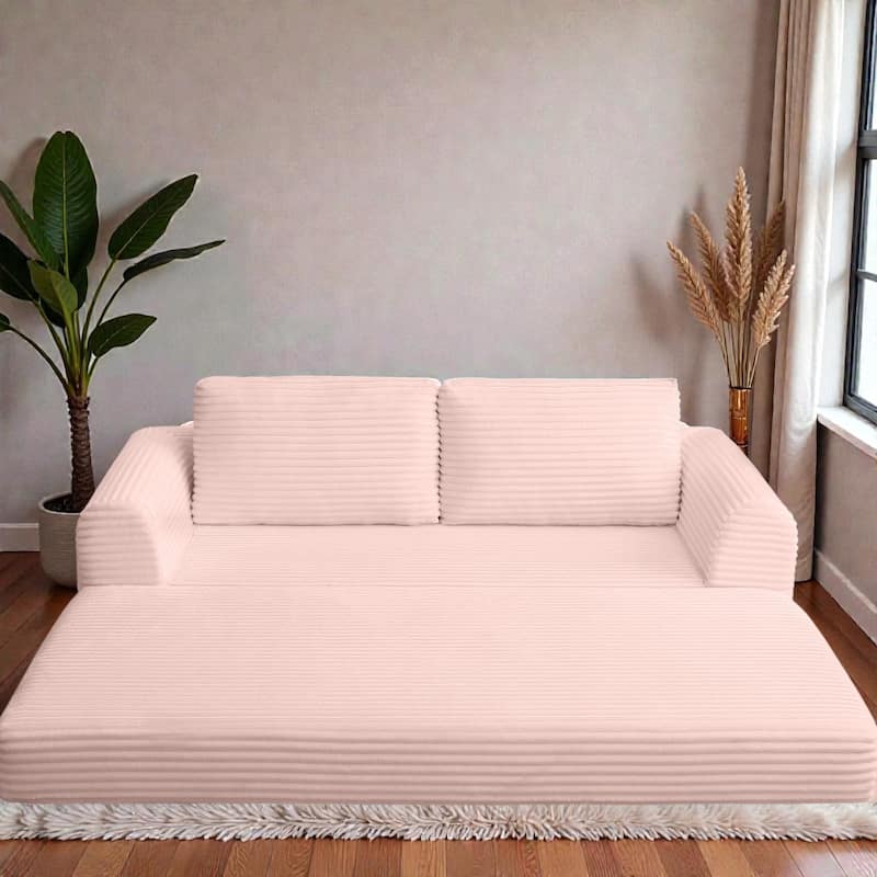 2 in 1 Folding Sofa Bed, Corduroy Convertible Sleeper Couch with Pillows, Boneless Futon Floor Sofa