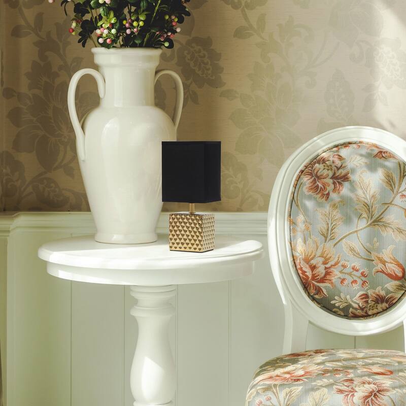 Tall Petite Ceramic Hammered Bedside Table Desk Lamp with Rectangular Shade - 11.75" - Gold and Black