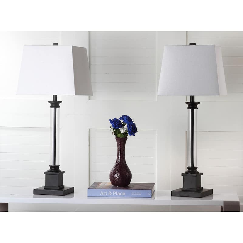 SAFAVIEH Lighting Tera 31-inch Clear/ Black Table Lamp (Set of 2) - 12.5"x12.5"x30.5" - 13Wx13Dx31H