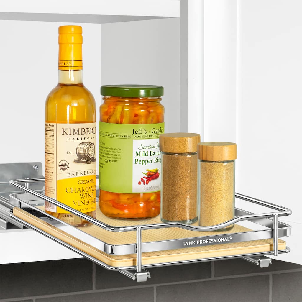 LYNK PROFESSIONAL® Élite™ Pull Out Spice Rack Organizer for Cabinet - 8-1/4 inch Wide - Lifetime Ltd Warranty, Wood - 8.3in Wood