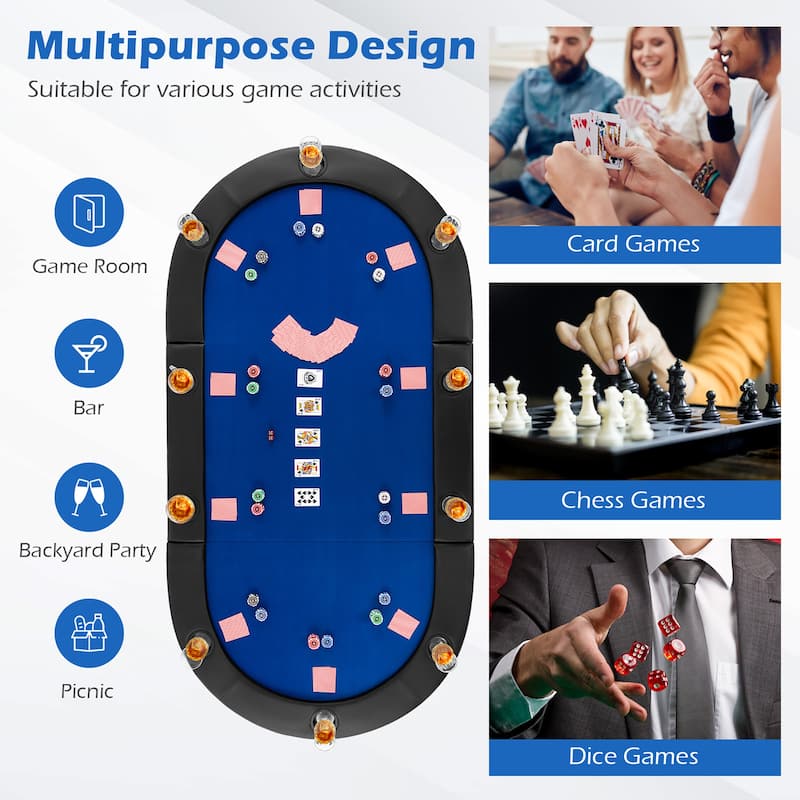 Gymax 84'' x 42'' 10-Player Foldable Padded Poker Table Top w/
