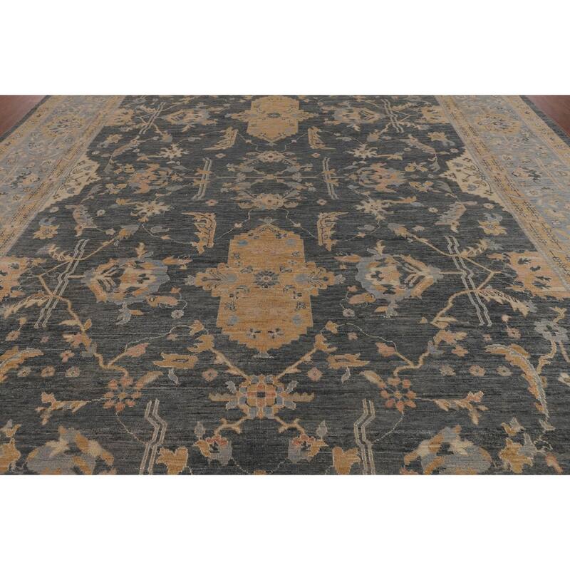 Vegetable Dye Floral Oushak Turkish Large Rug Handmade Wool Carpet - 11'11"x 14'7"