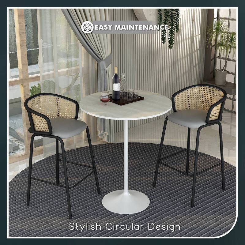 LeisureMod Verve 36" Round Dining Table with MDF Wood TableTop and White Steel Base for Kitchen & Dining Room