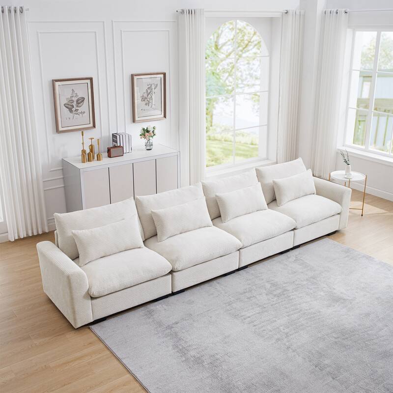 GDFStudio - Finnegan 4‑Seater Corduroy Sofa with 4 Waist Pillows