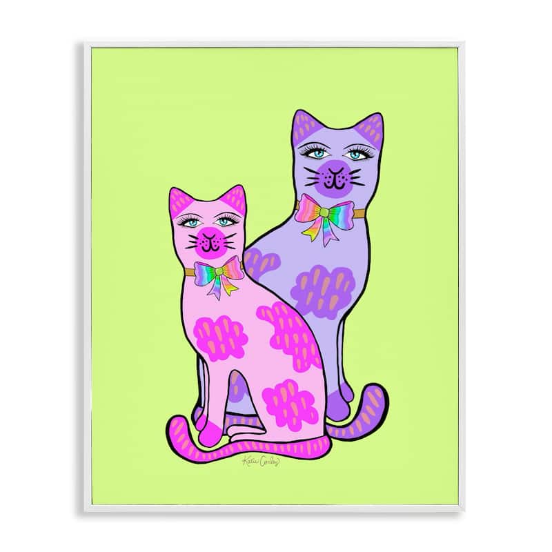 Stupell Funky Bright Cats Framed Giclee Art Design By Katie Conley - 24 x 30 - White