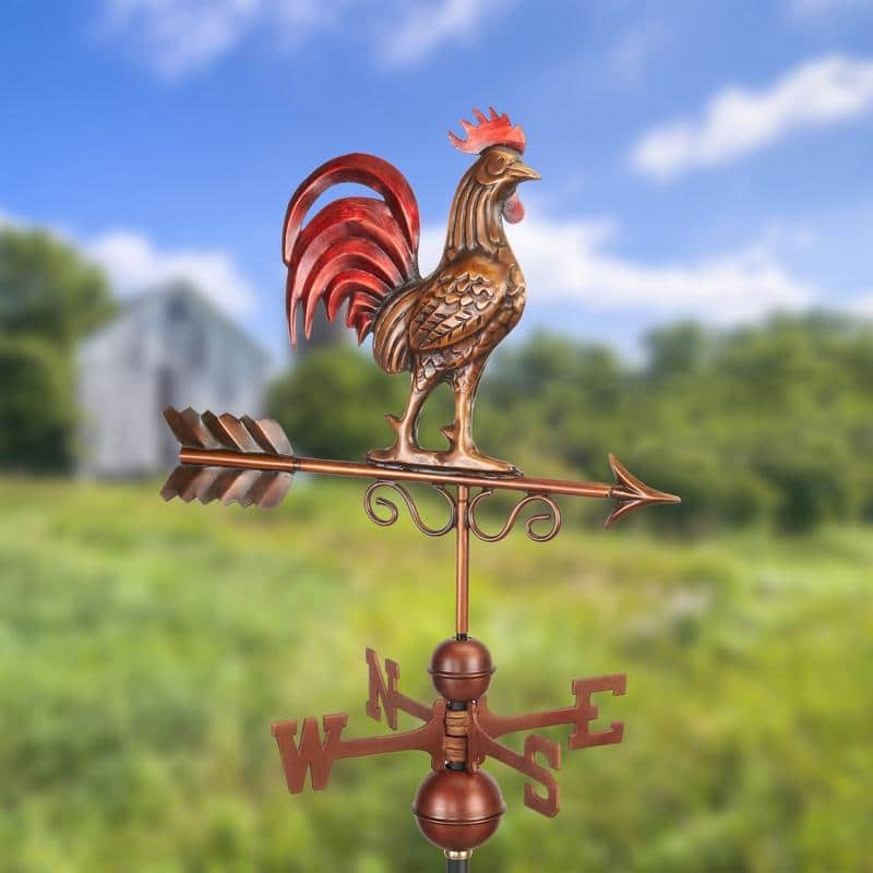 Bantam Red Rooster Weathervane - Pure Copper Hand Finished Multi-Color Patina by Good Directions