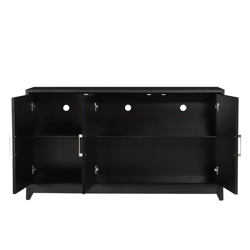 Media Console Cabinet Entertainment Center with 2 Spacious Storage Space, Solid Wood Legs