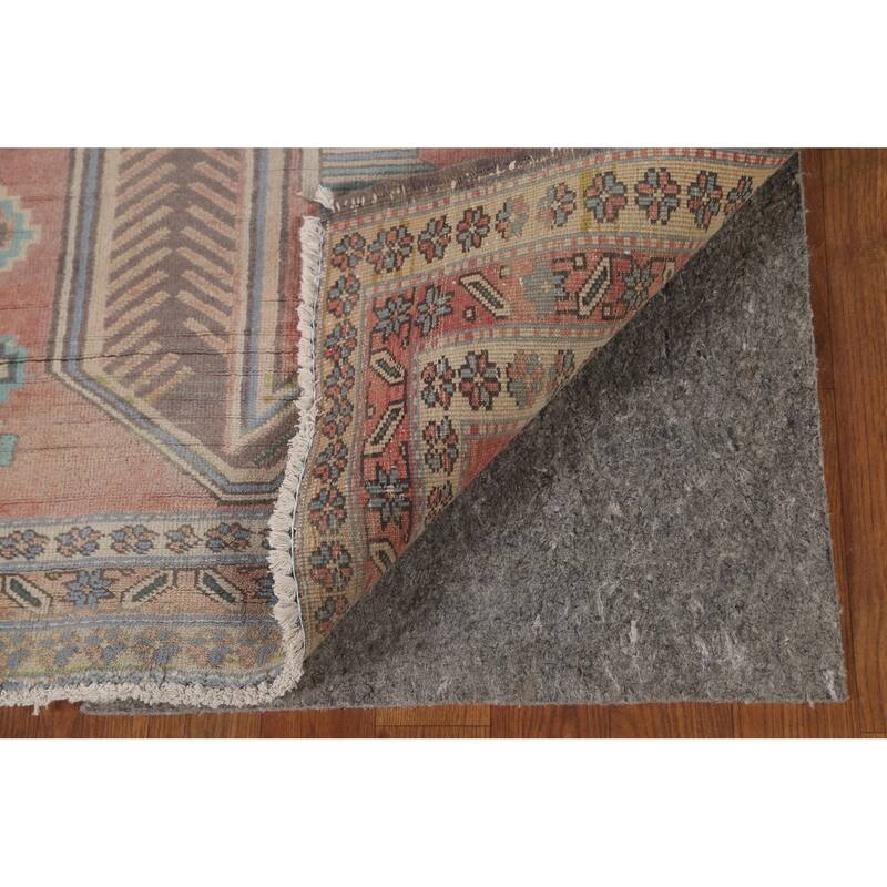 Geometric Ardebil Persian Vintage Runner Rug Hand-Knotted Wool Carpet - 4'4" x 9'6"