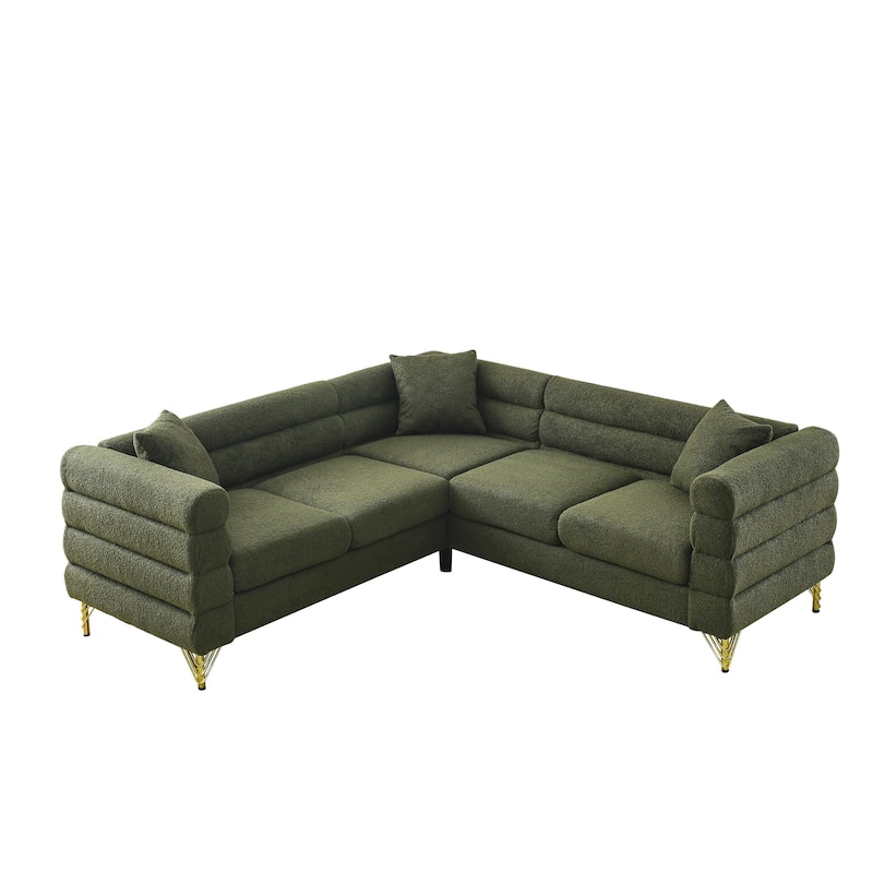 81.5" Teddy Fabric L-Shaped Sectional Sofa, 5-Seater Corner Couch with 3 Cushions