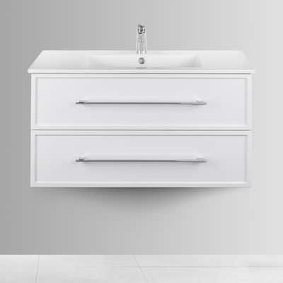 Milano Collection 36" Wall Mount Modern Shaker Bathroom Vanity with Sink and Drawers