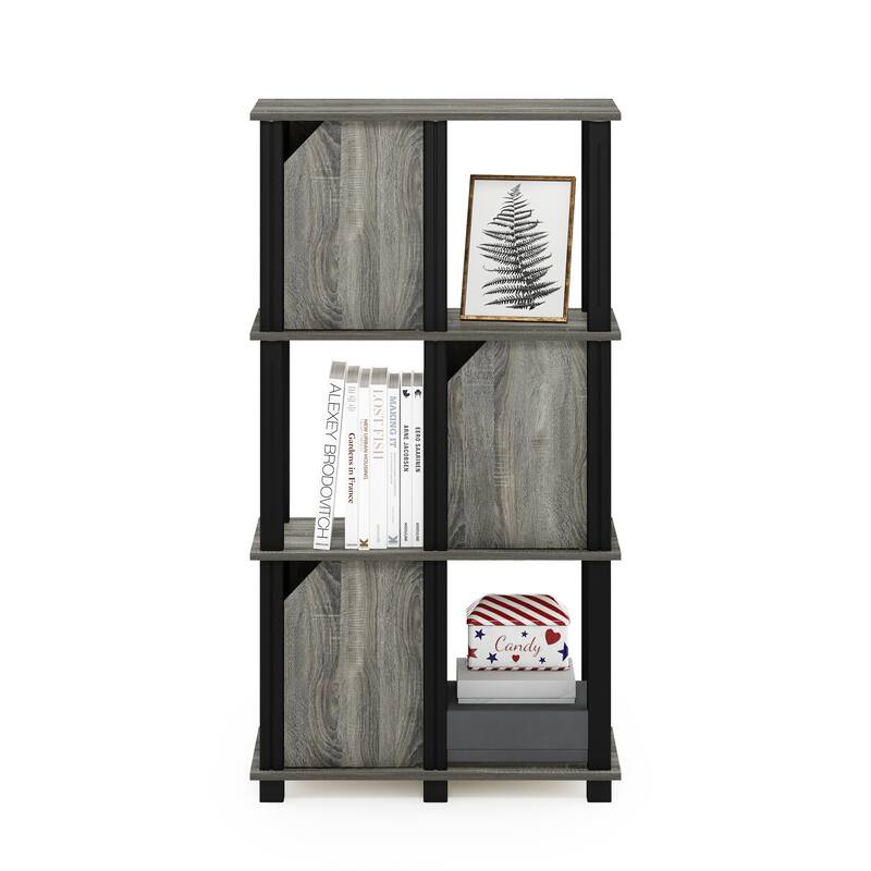 Furinno Brahms 4-Tier Storage Shelf with 3 Doors, Black Oak/Black