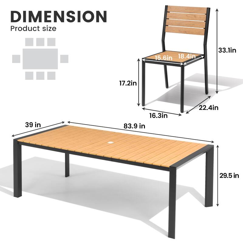 9PCS Outdoor Aluminum Dining Table with Umbrella Hole and Stackable Dining Chairs