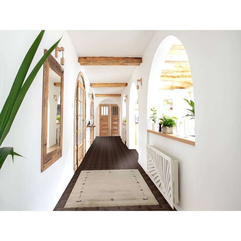 Tribal Beige Gabbeh Indian Foyer Rug Handmade Silk Carpet - 3'1"x 4'11"