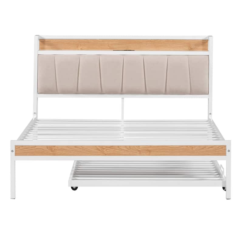 HomeRoots White Metal Full Bed Frame With Trundle