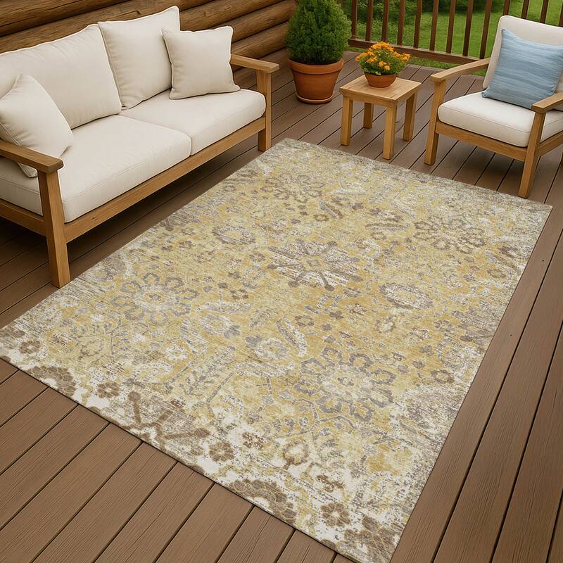 Machine Washable Indoor/ Outdoor Global Firestone Chantille Rug - Gold - 8' x 10'