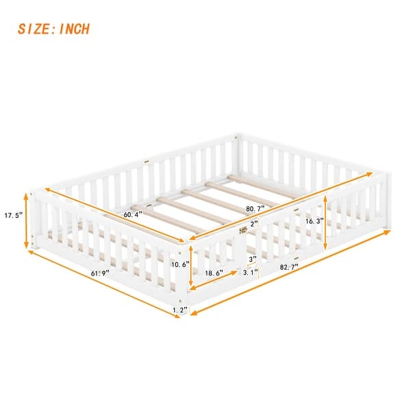 dimension image slide 0 of 11, Twin/Full/Queen Size Floor Bed with Door, Wood Montessori Bed for Kids