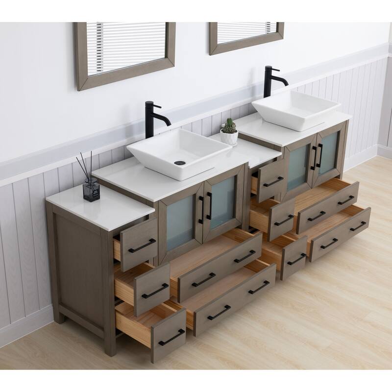 Vanity Art 84-inch Double Sink Bathroom Vanity Set with Engineered Marble Top and Free Mirror - 84 x 18.5 x 36 Inches