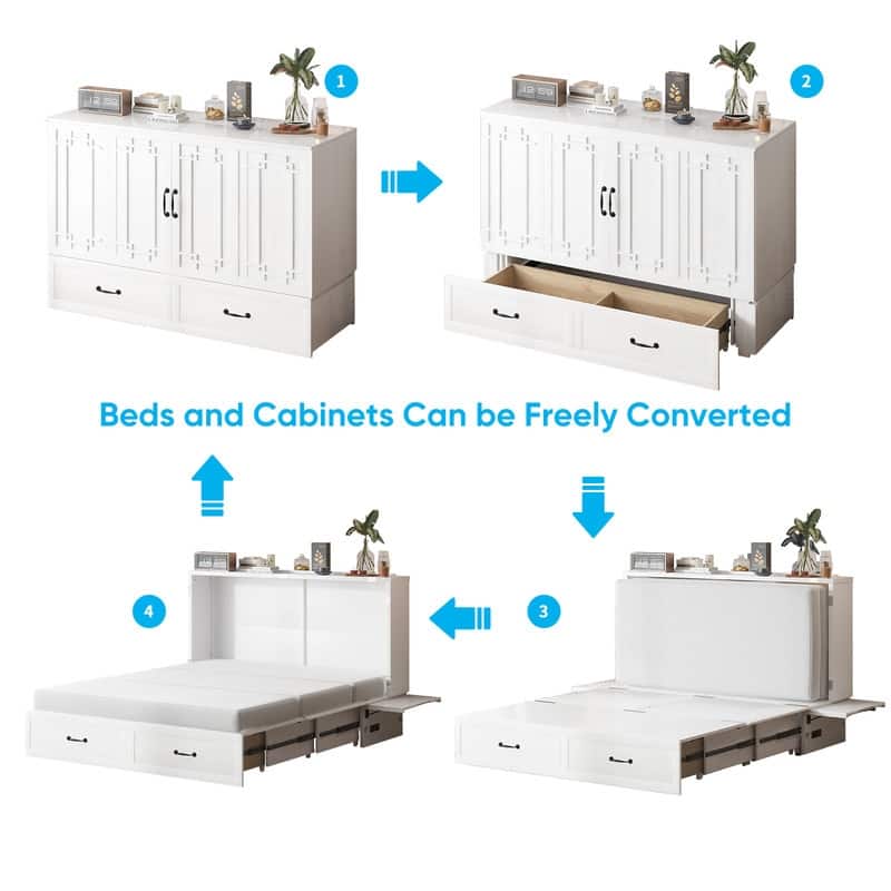 Mixoy Queen Size Murphy Bed with Mattress,Foldable Space-Saving Cube Cabinet Bed