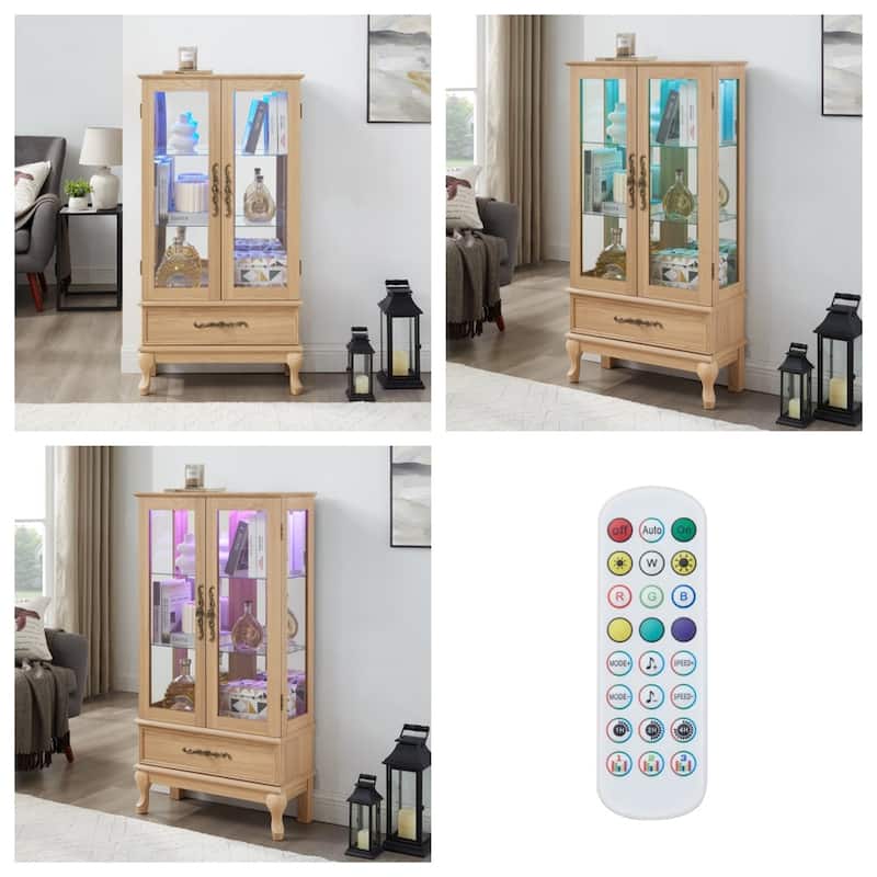 Lighted Curio Cabinet,Glass Display Cabinet with Adjustable Shelves
