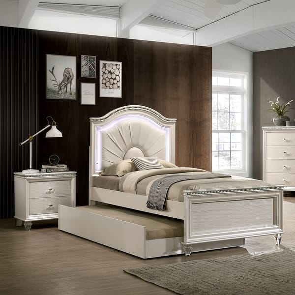 slide 2 of 8, Ving Glam White Wood 2-piece Kids Bedroom Set with LED by Furniture of America Full