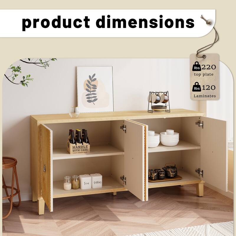 Wooden Storage Cabinet with 4 Doors, Carved Scatter Pattern Sideboard, Large Buffet Cabinet with Adjustable Shelves