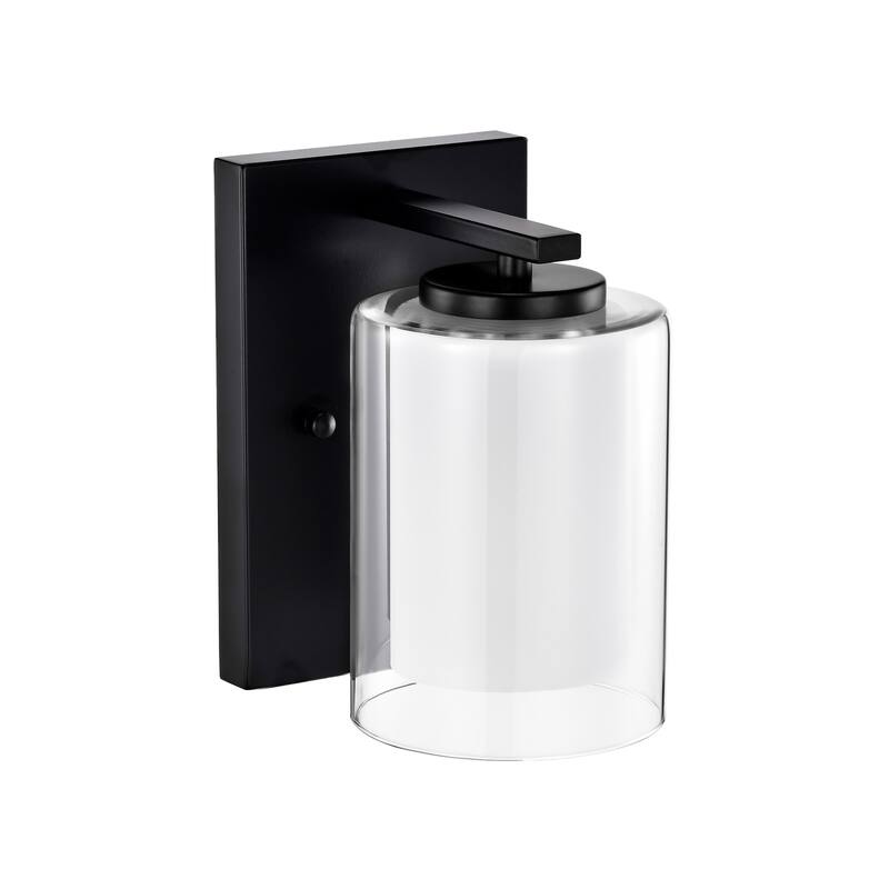 Matte Black/Brushed Nickel 1-Light Indoor Bathroom Vanity Light Wall Sconce with Dual Glass Shades